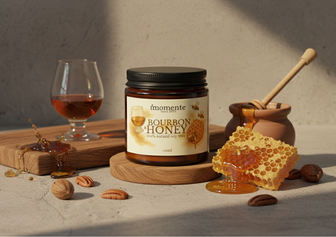 Świeca sojowa MOMENTE Bourbon & Honey – 120 ml