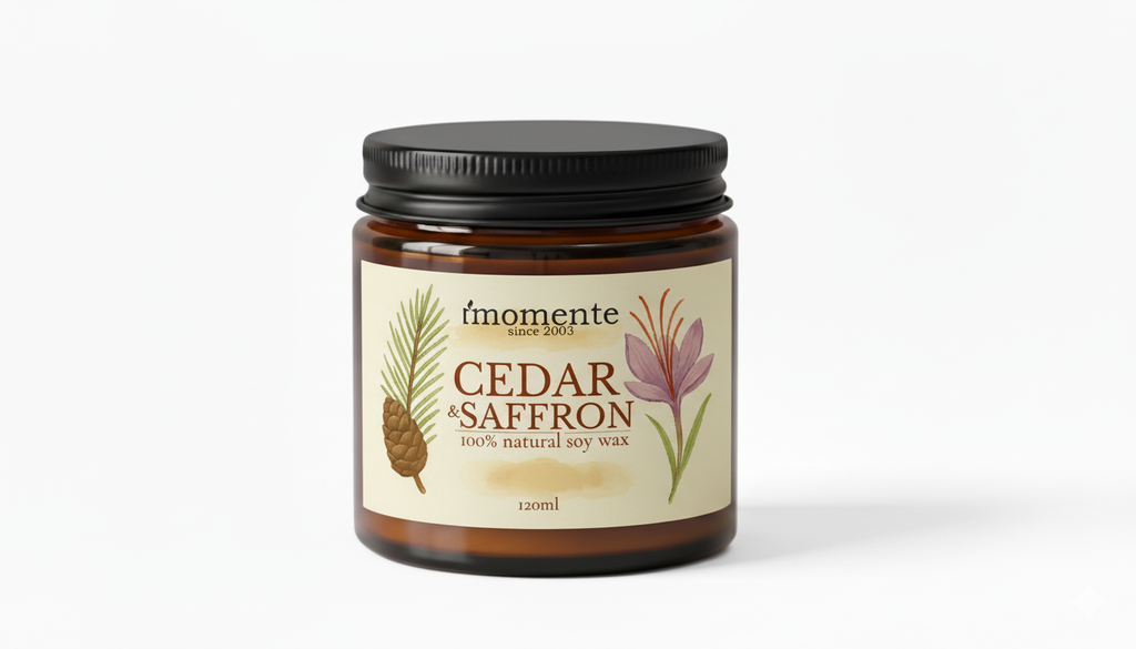 Świeca sojowa MOMENTE Cedar & Saffron – 120 ml